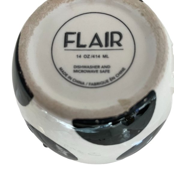 Flair Coffee Mug Cup Tea Polka Dot Deco Large White Black Spotted 14oz Size 4.5" - Picture 7 of 9